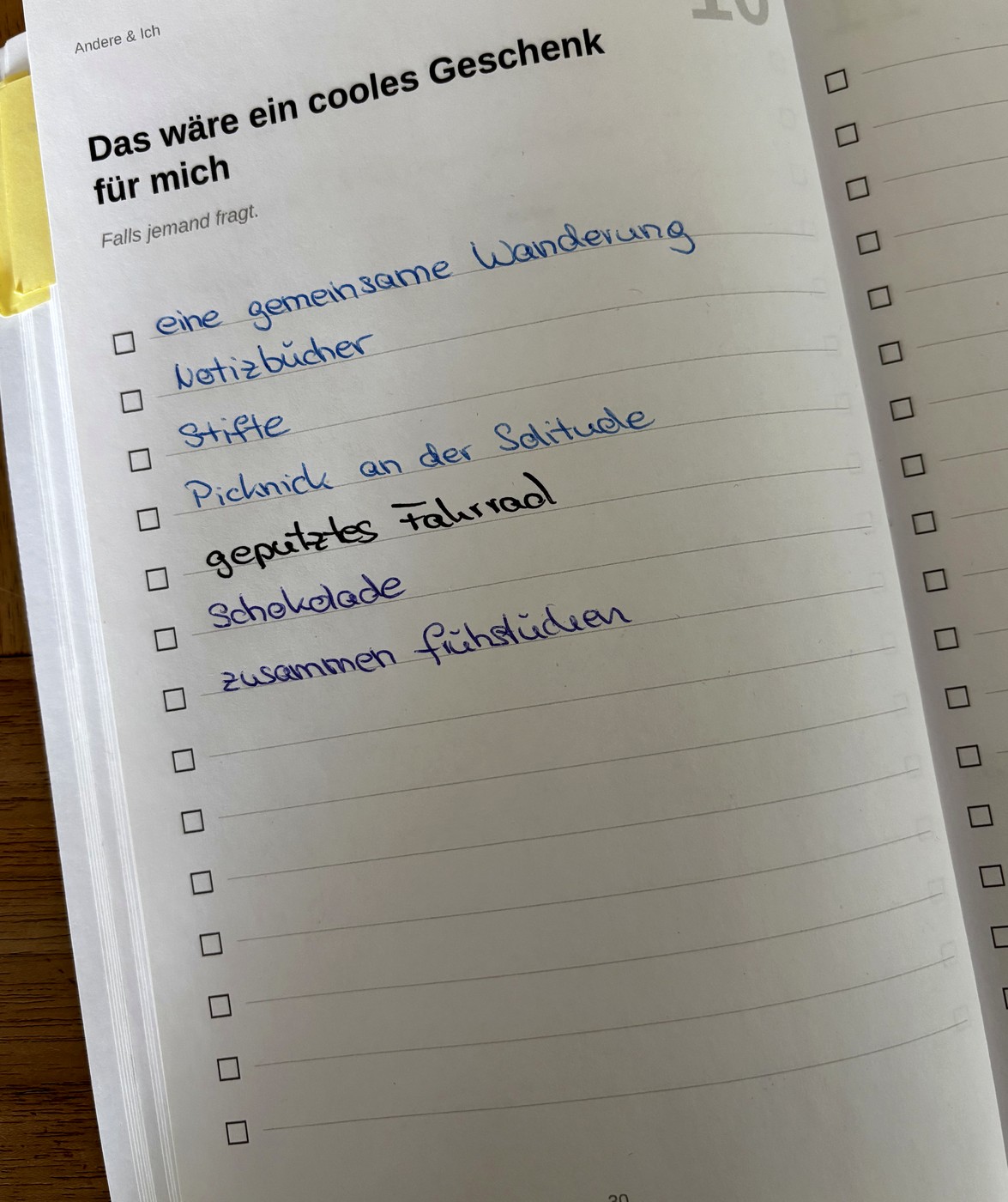 Ausgefüllte Seite: Das wäre ein cooles Geschenk für mich